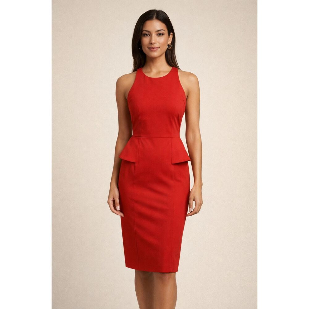 Banana Republic Red Peplum  Sz 0 Sheath Dress Sleeveless Knee Length Career N